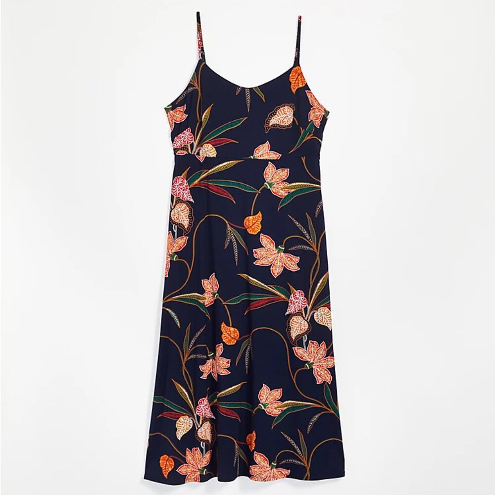 LOFT | Ann Taylor Floral Smocked Back Strappy Midi Dress 4P Petite